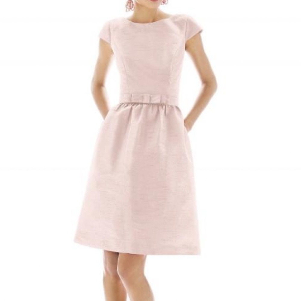 DRESS COCKTAIL LENGTH DUPIONI PEARL PINK